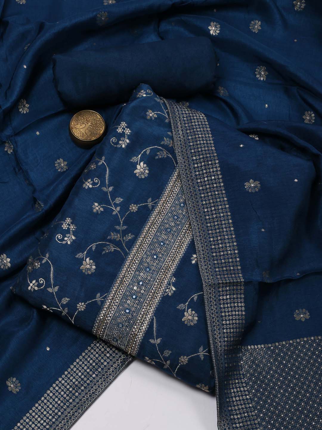 

Meena Bazaar Art Silk Unstitched Dress Material, Blue