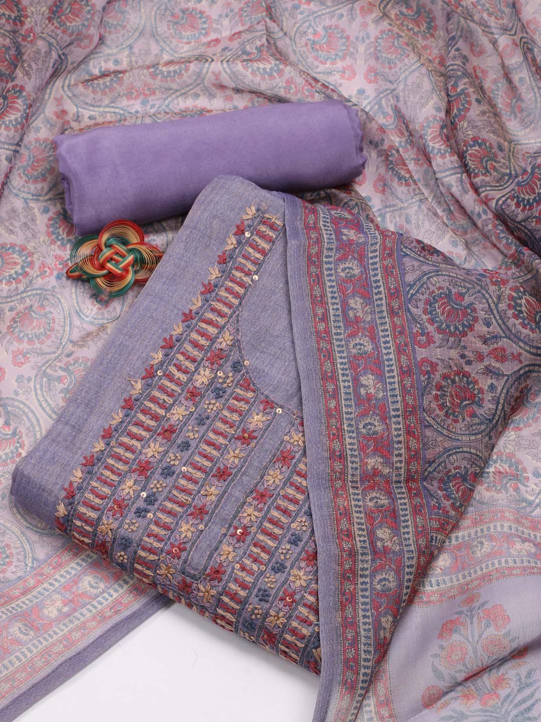 

Meena Bazaar Embroidered Art Silk Unstitched Dress Material, Purple