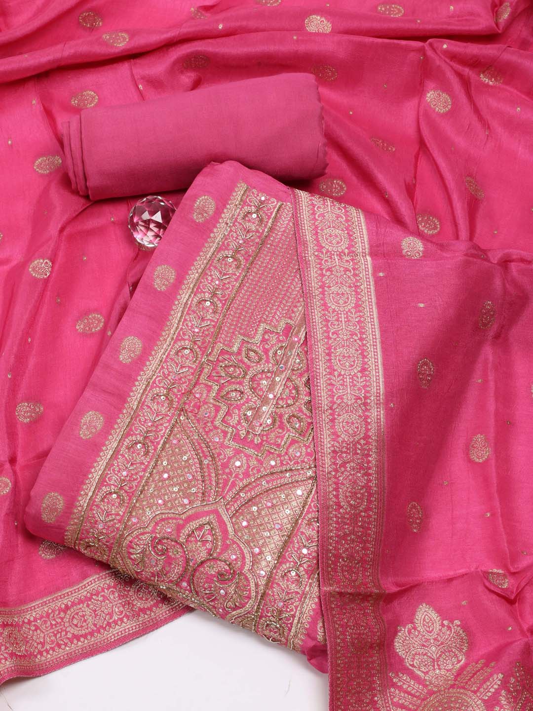

Meena Bazaar Art Silk Unstitched Dress Material, Pink