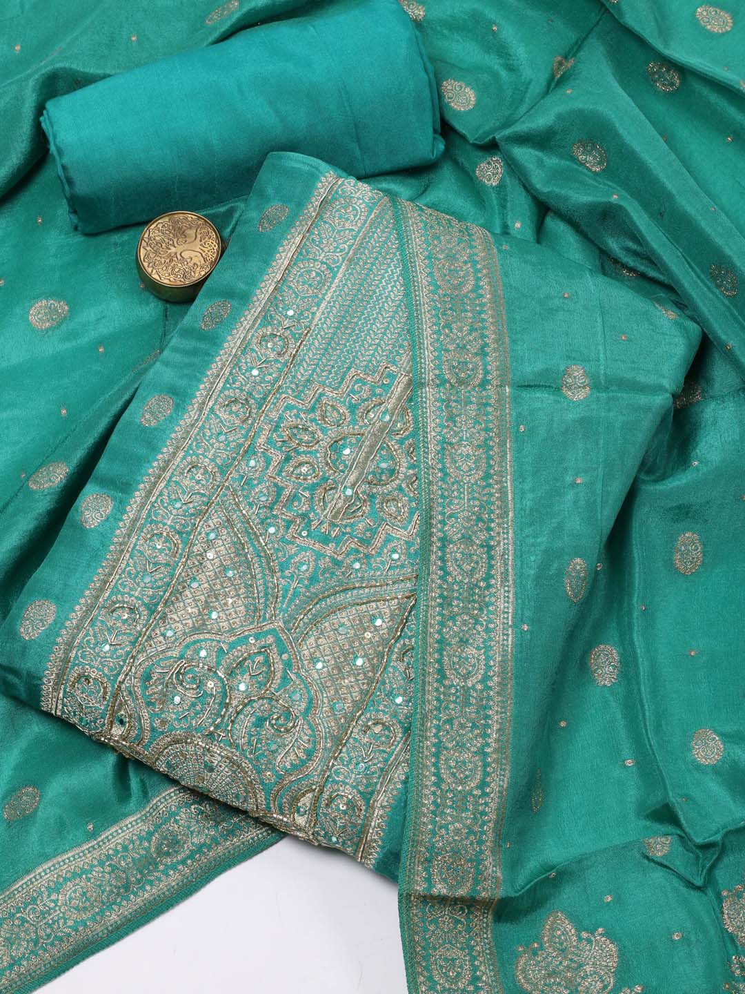 

Meena Bazaar Art Silk Unstitched Dress Material, Green