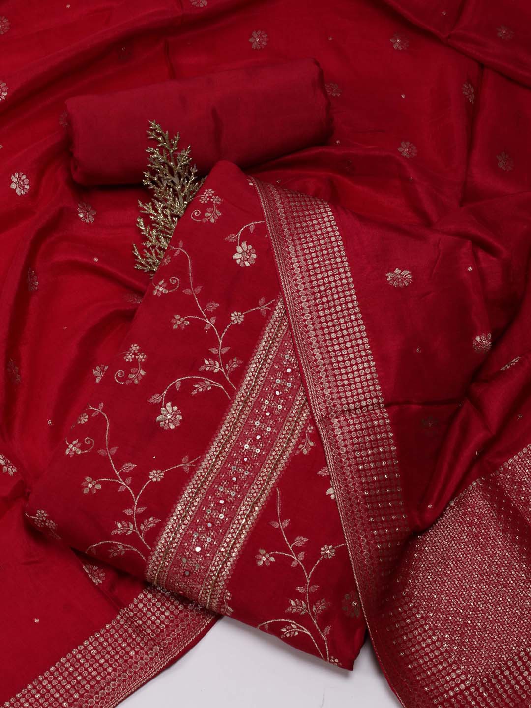 

Meena Bazaar Art Silk Unstitched Dress Material, Maroon