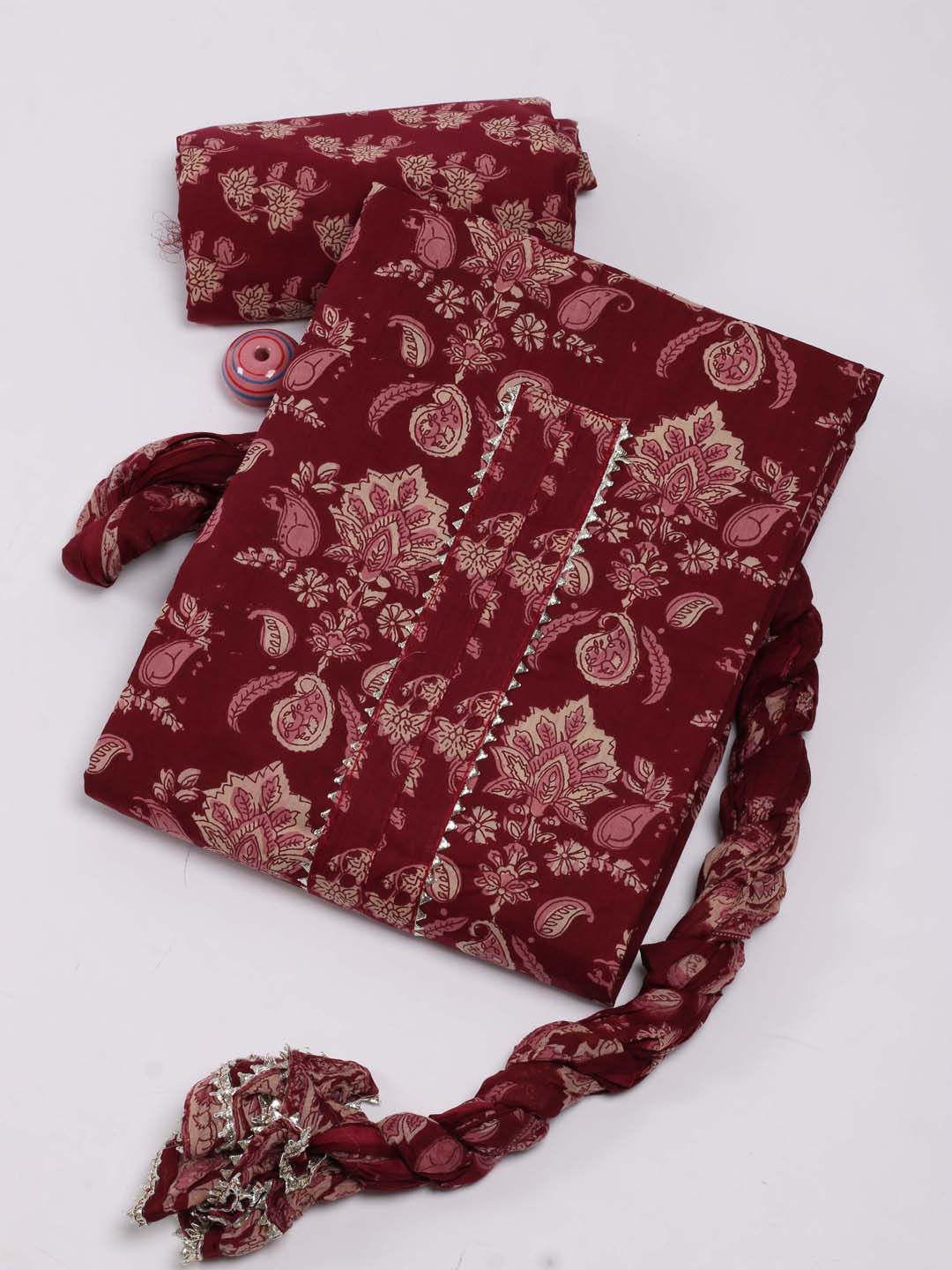 

Meena Bazaar Ethnic Motifs Printed Unstitched Dress Material, Maroon