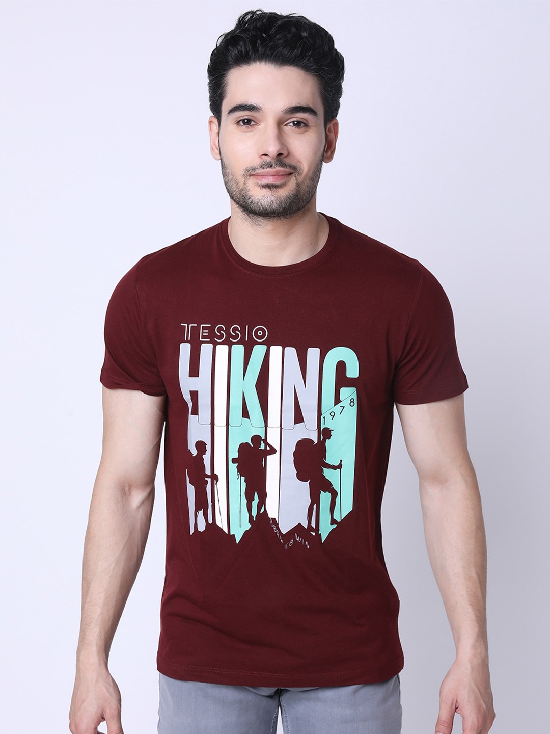 

TESSIO Typography Printed T-shirt, Maroon