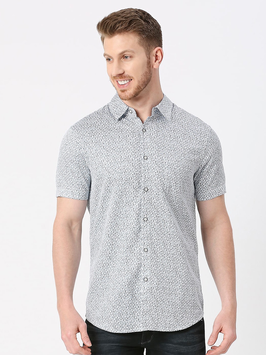 

VALEN CLUB Floral Printed Twill Modern Slim Fit Opaque Casual Shirt, Blue