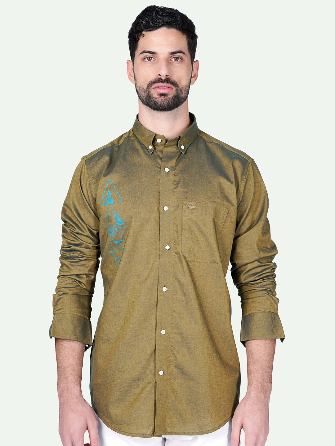 

FRENCH CROWN Standard Graphic Printed Cotton Casual Shirt, Green