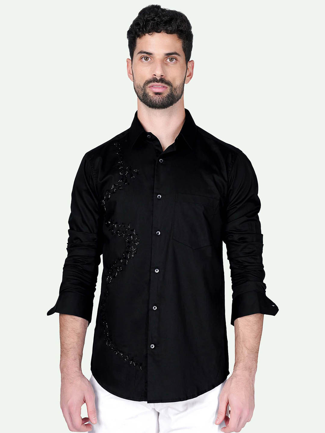

FRENCH CROWN Standard Cotton Casual Shirt, Black