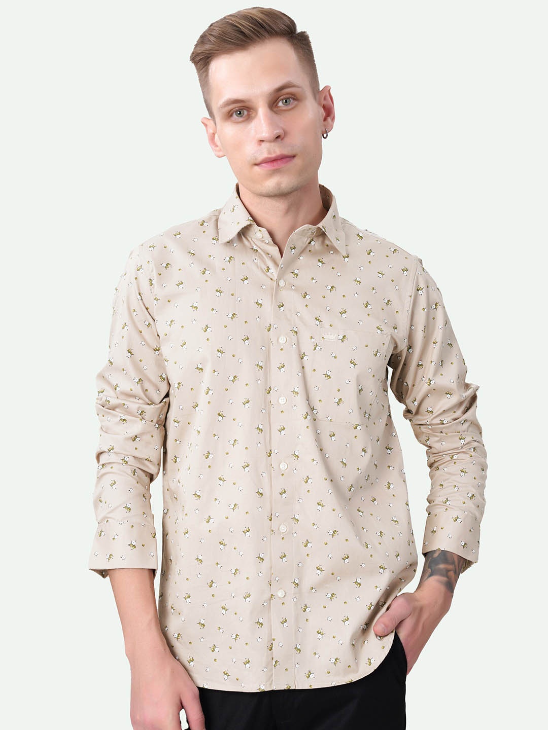 

FRENCH CROWN Standard Floral Printed Cotton Casual Shirt, Cream