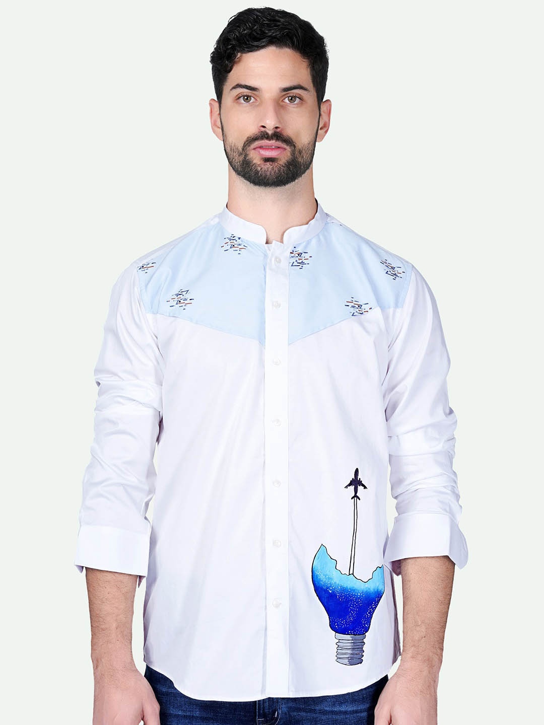

FRENCH CROWN Standard Graphic Printed Cotton Casual Shirt, White