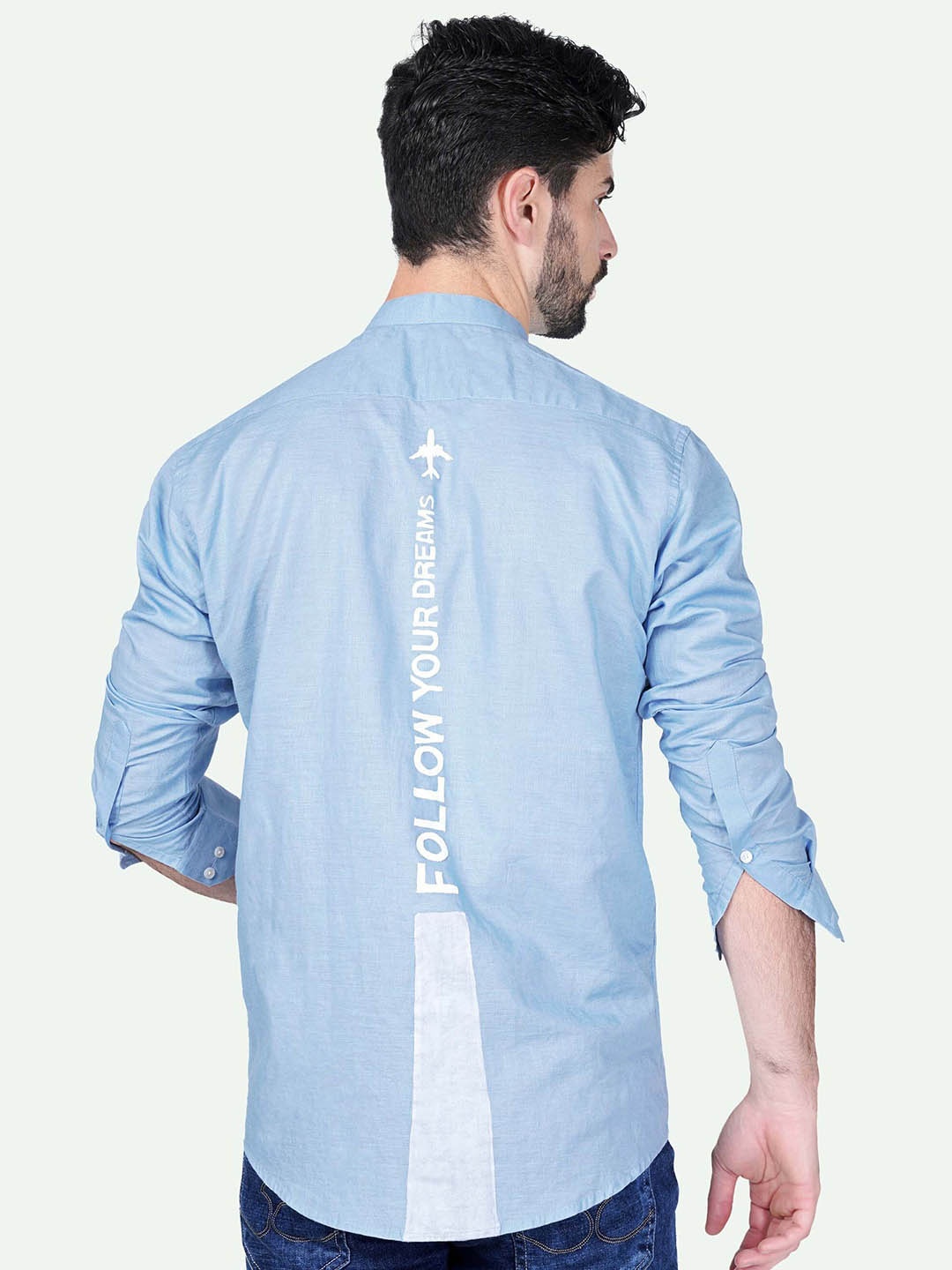 

FRENCH CROWN Standard Typographic Printed Cotton Casual Shirt, Blue
