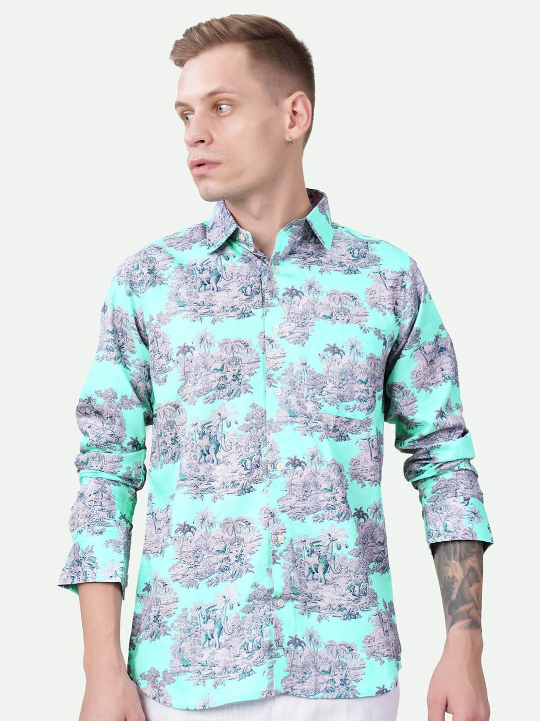 

FRENCH CROWN Standard Ethnic Motifs Printed Cotton Casual Shirt, Blue