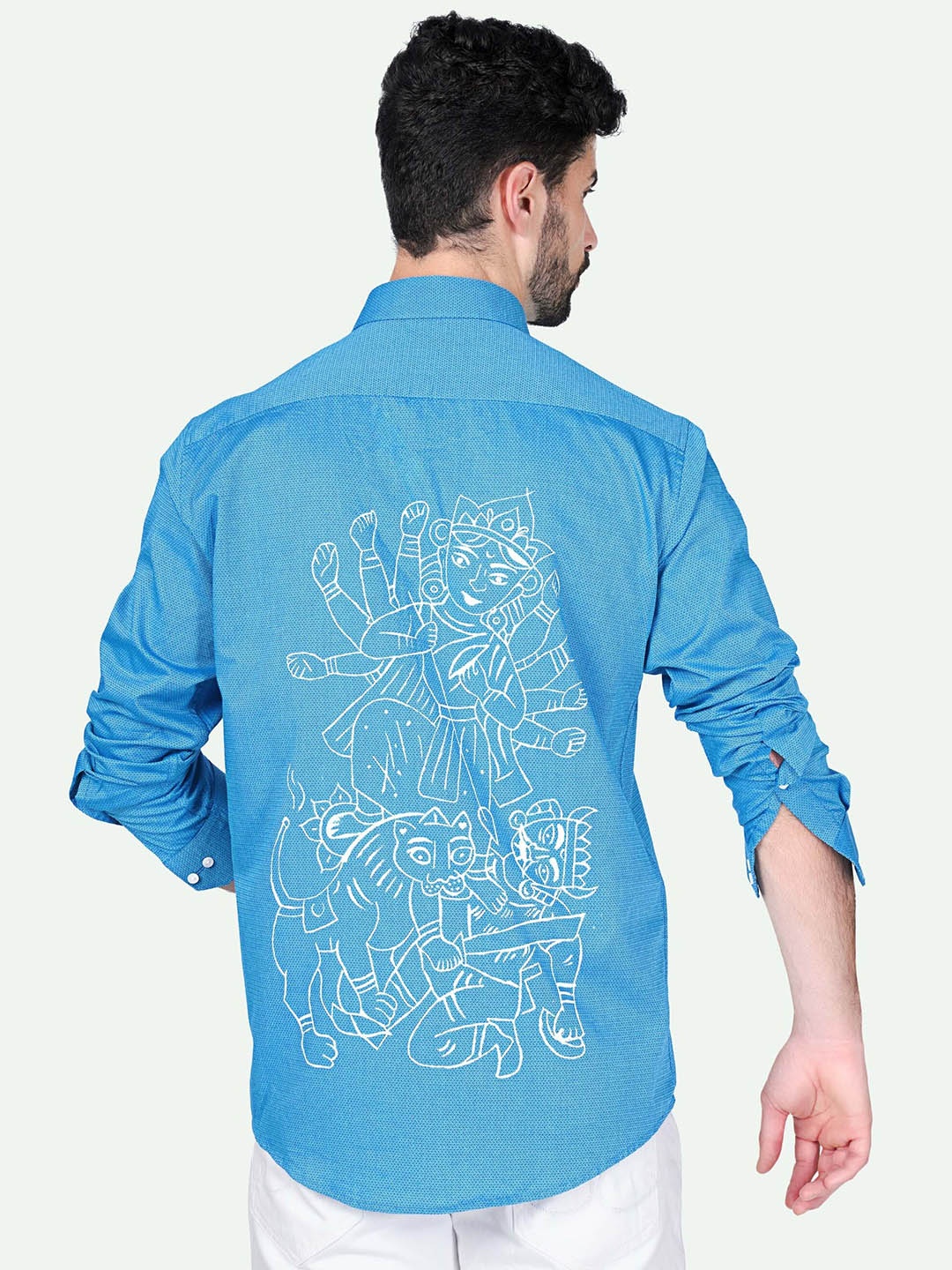 

FRENCH CROWN Standard Graphic Printed Spread Collar Cotton Casual Shirt, Blue