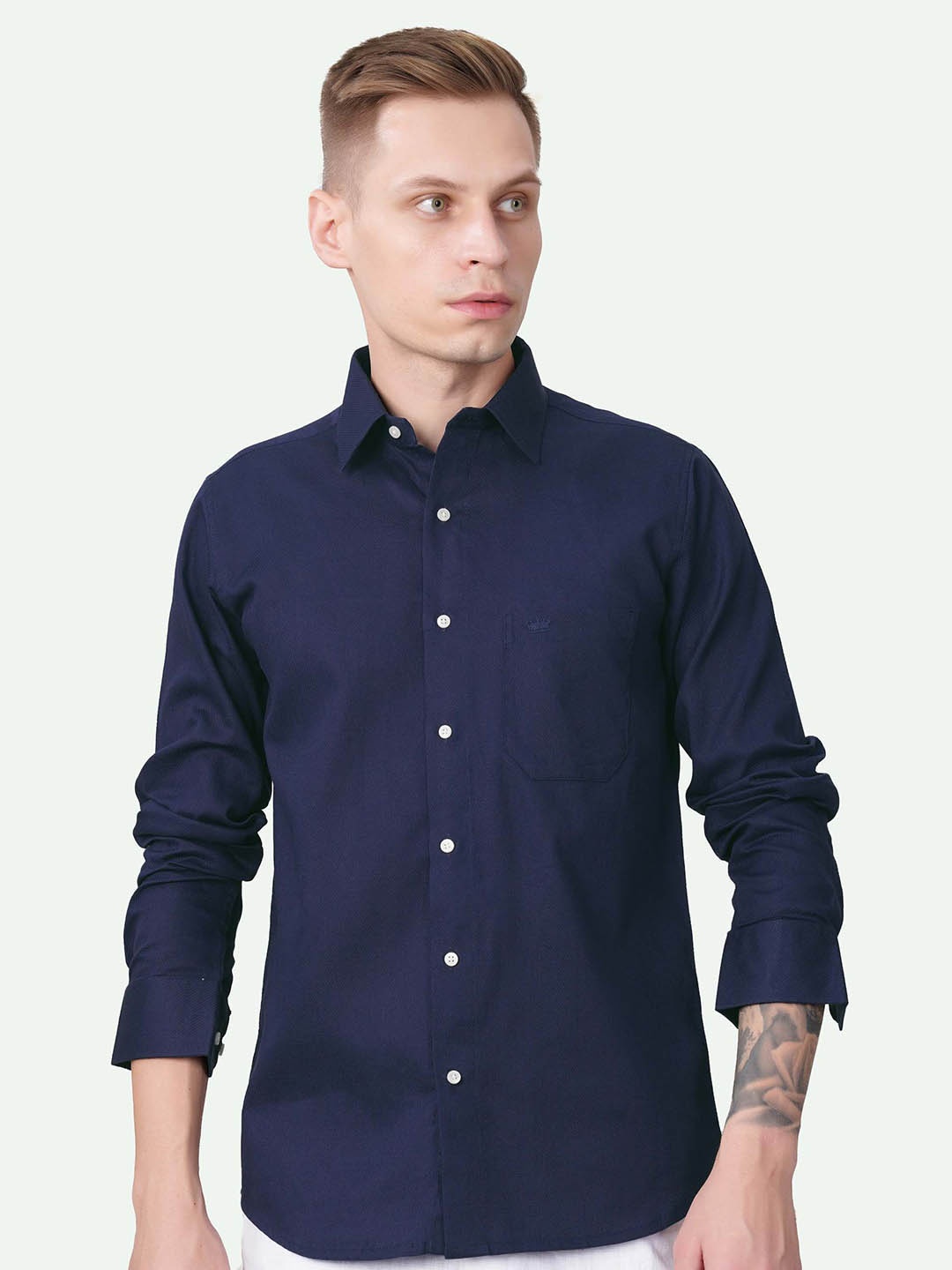 

FRENCH CROWN Standard Spread Collar Cotton Casual Shirt, Blue