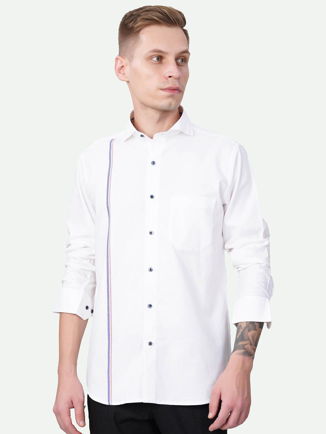 

FRENCH CROWN Standard Spread Collar Cotton Casual Shirt, White