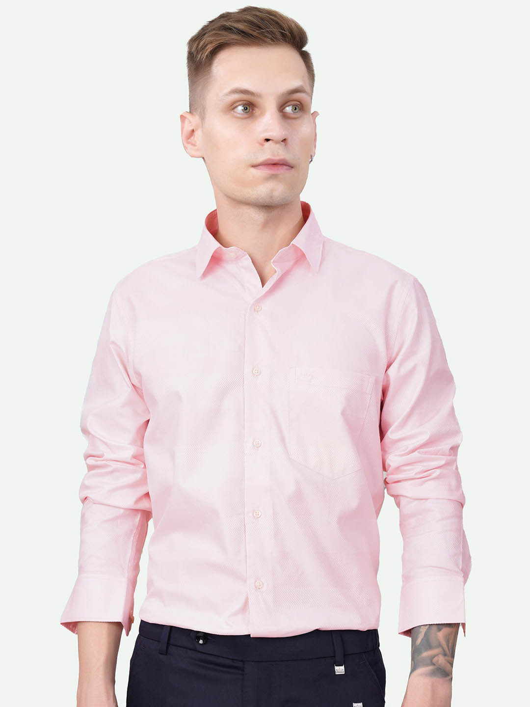 

FRENCH CROWN Self Design Standard Regular Fit Opaque Cotton Casual Shirt, Pink