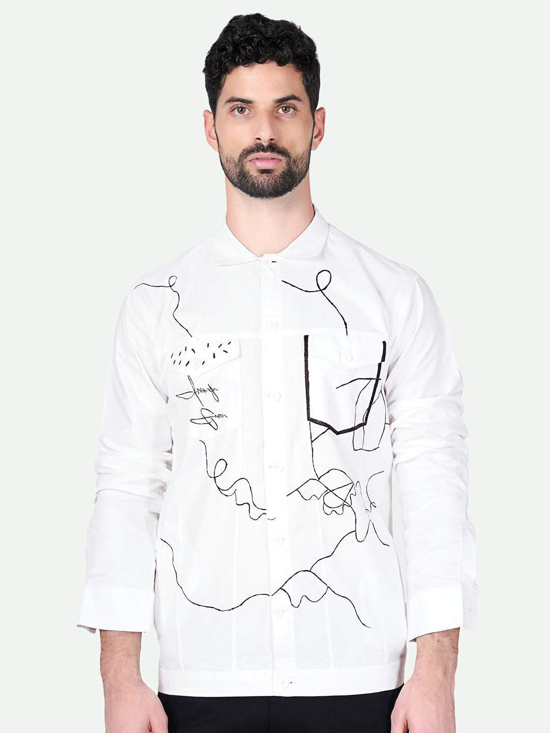 

FRENCH CROWN Abstract Printed Standard Opaque Cotton Casual Shirt, White