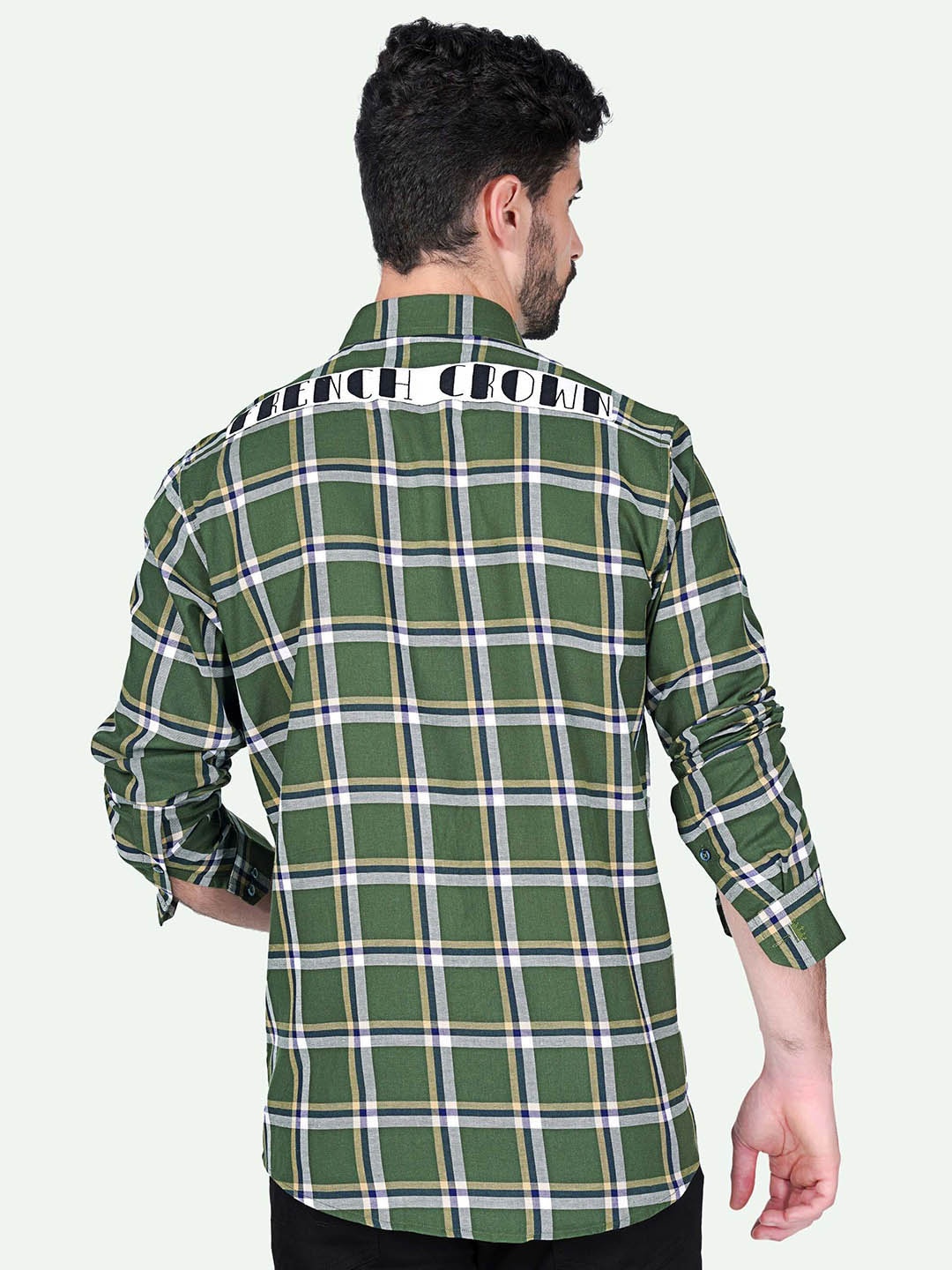 

FRENCH CROWN Tartan Checked Standard Regular Fit Opaque Cotton Casual Shirt, Green