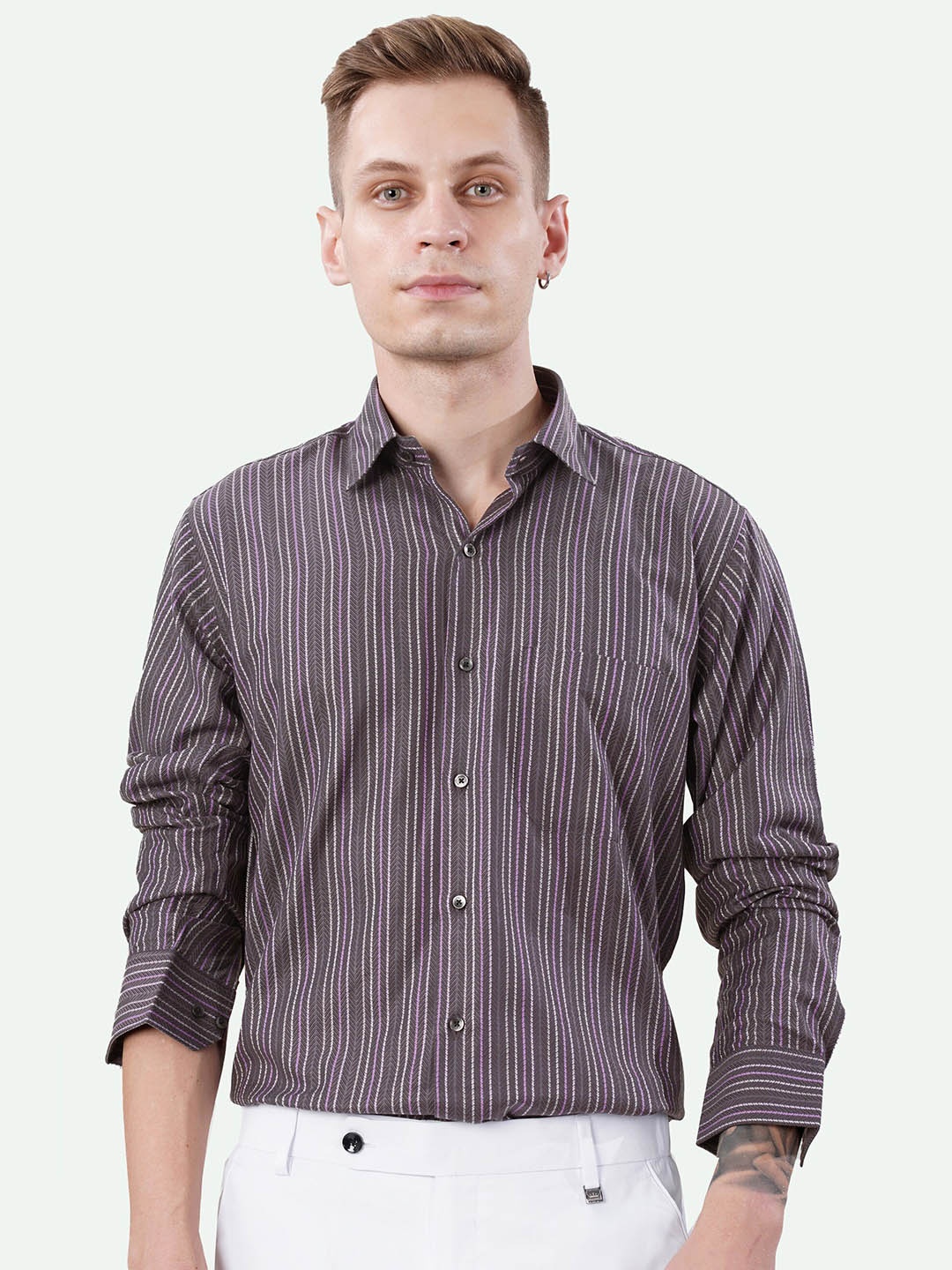 

FRENCH CROWN Striped Standard Regular Fit Opaque Cotton Casual Shirt, Purple
