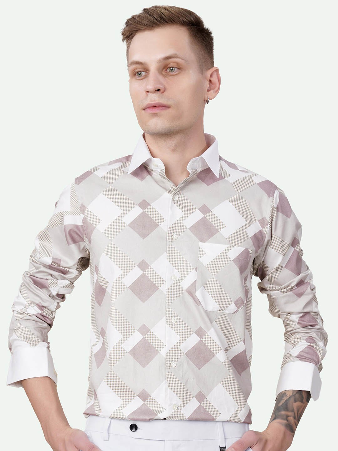 

FRENCH CROWN Geometric Printed Standard Regular Fit Opaque Cotton Casual Shirt, Grey