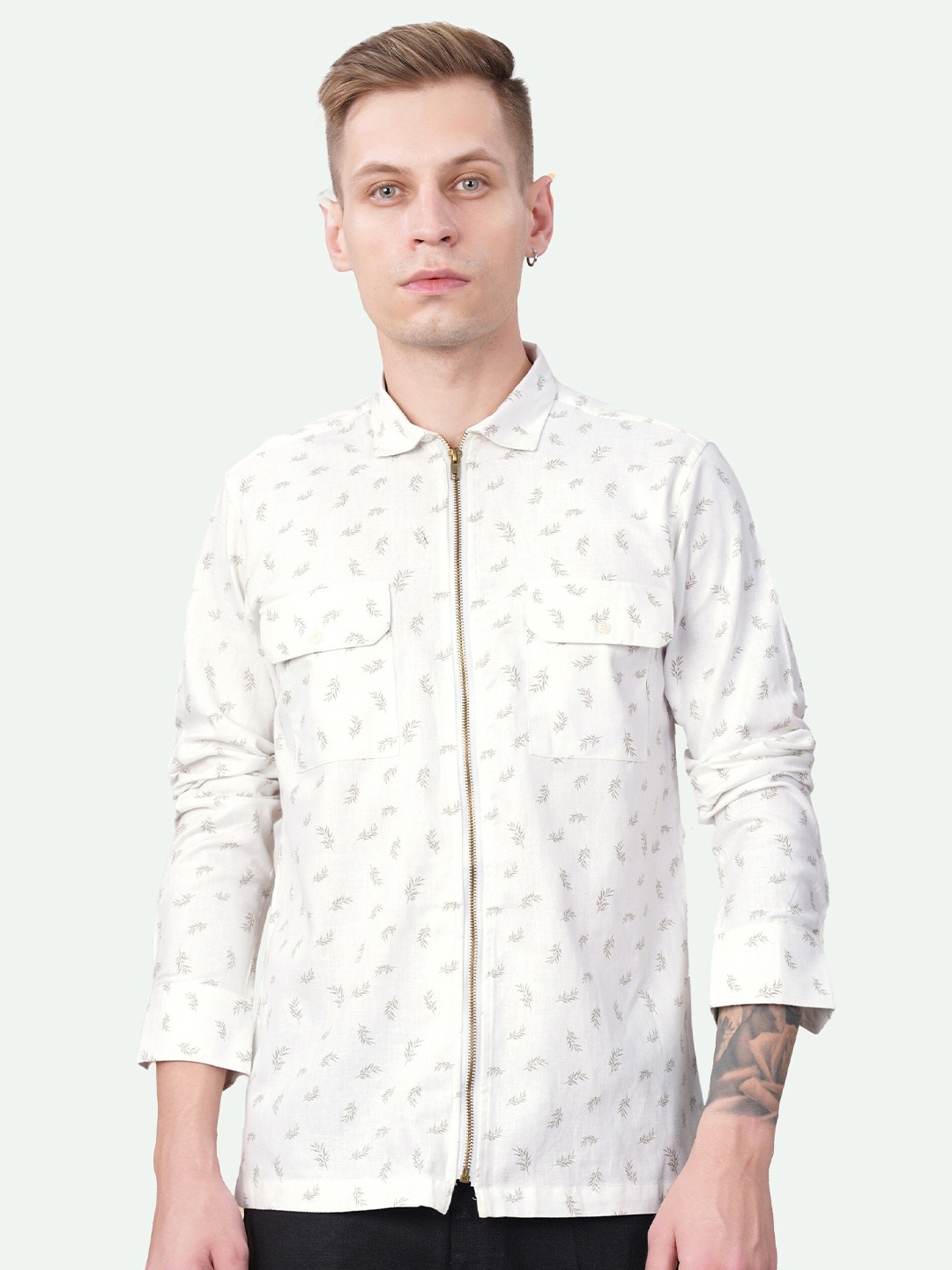 

FRENCH CROWN Standard Floral Printed Cotton Casual Shirt, White