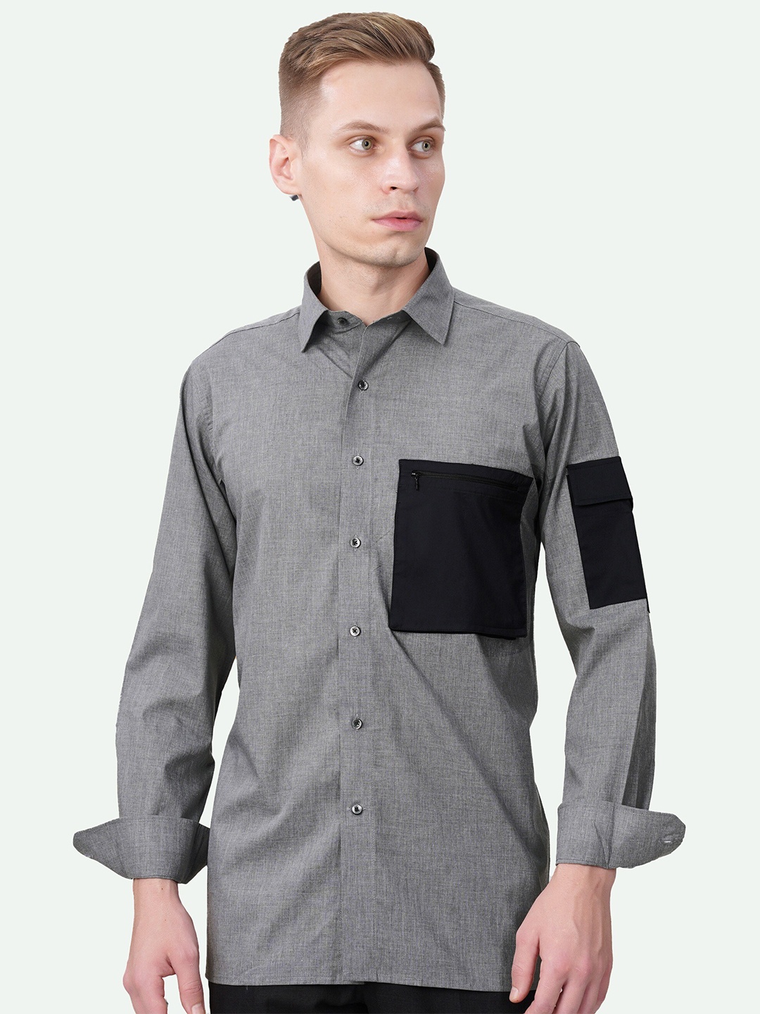 

FRENCH CROWN Standard Cotton Casual Shirt, Grey