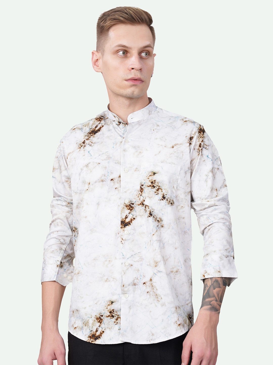 

FRENCH CROWN Standard Abstract Printed Cotton Casual Shirt, White