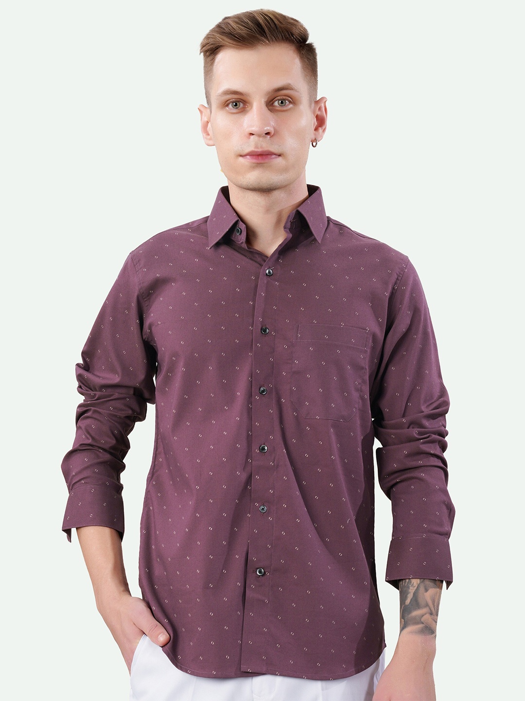

FRENCH CROWN Standard Micro Ditsy Printed Cotton Casual Shirt, Maroon