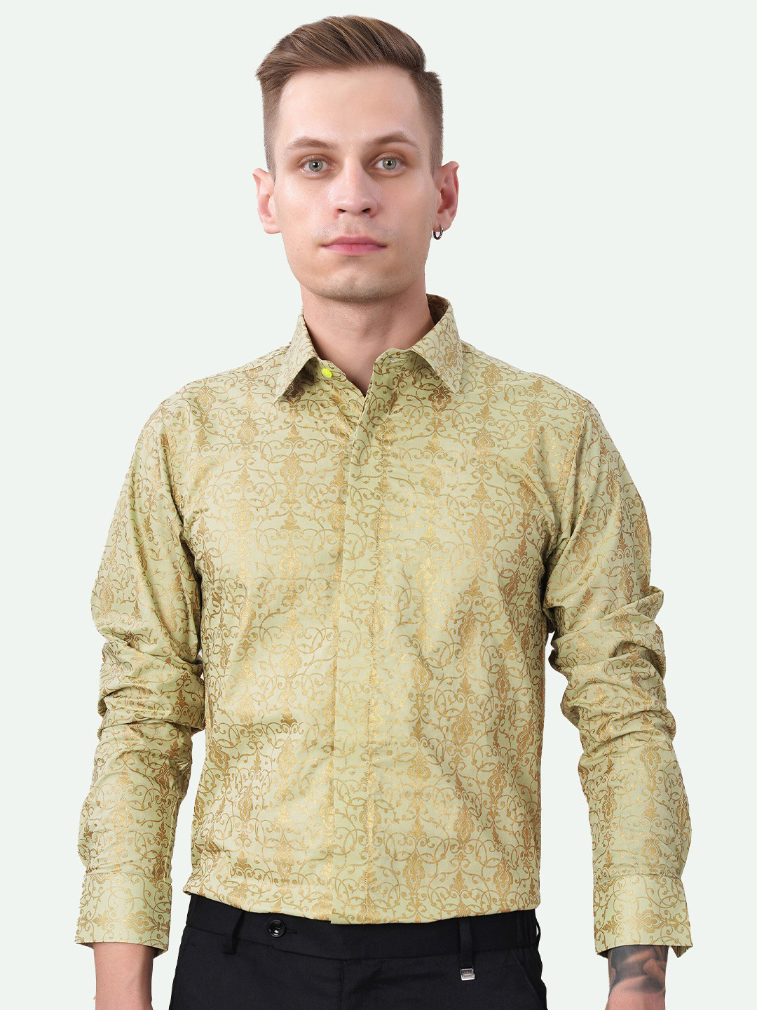 

FRENCH CROWN Standard Ethnic Motifs Printed Cotton Casual Shirt, Yellow