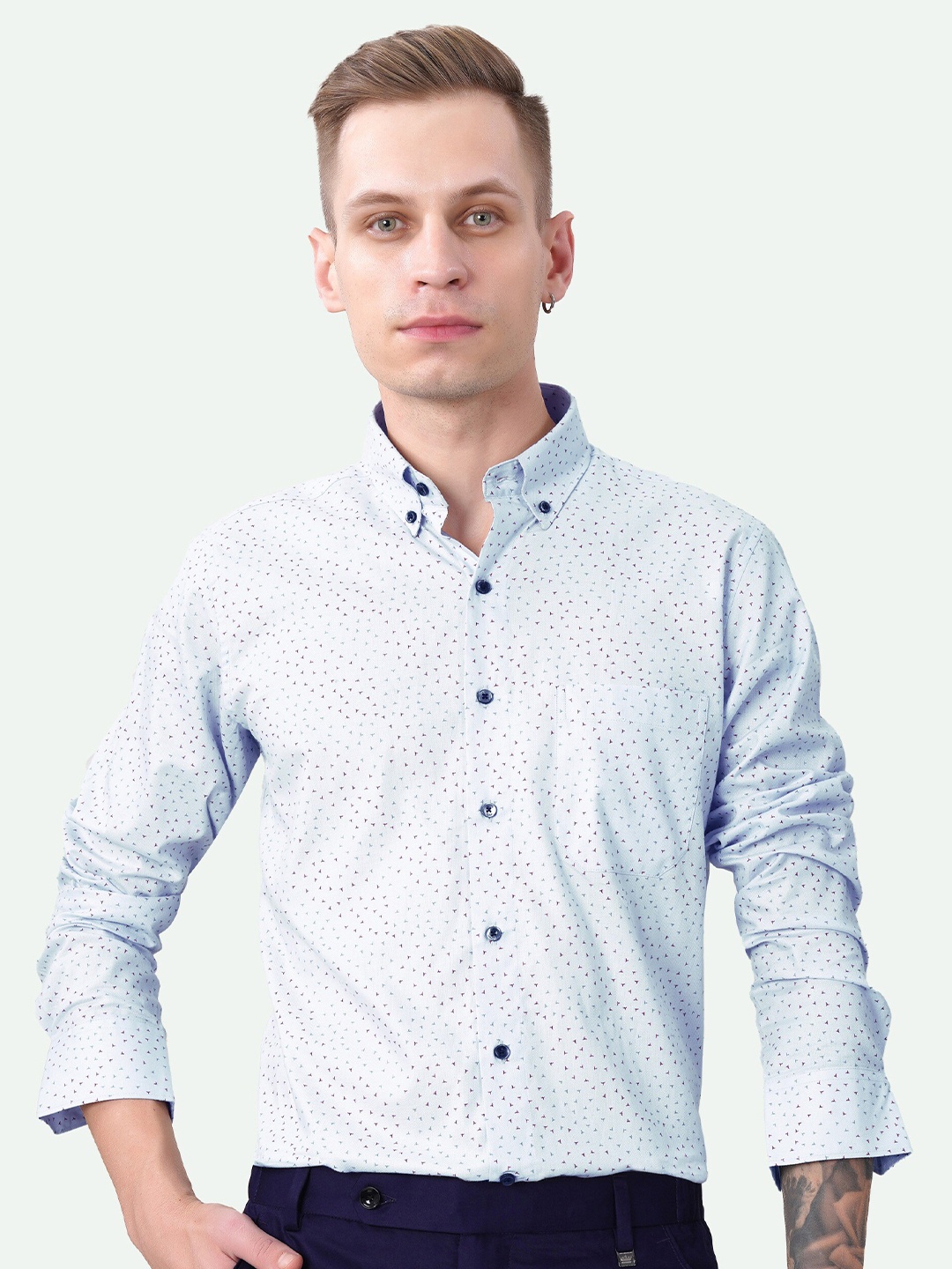 

FRENCH CROWN Standard Micro Ditsy Printed Cotton Casual Shirt, Blue