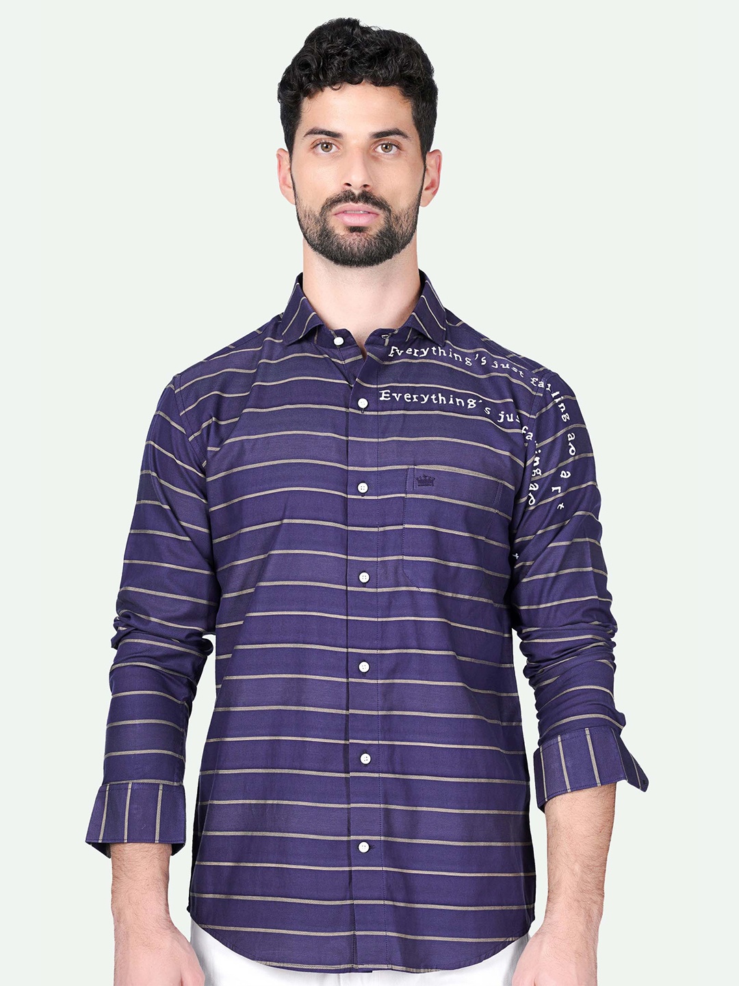 

FRENCH CROWN Standard Horizontal Stripes Opaque Cotton Casual Shirt, Purple