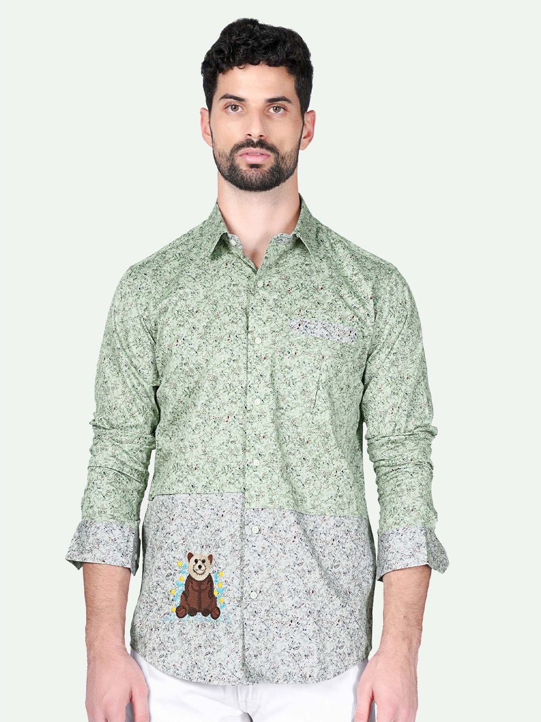 

FRENCH CROWN Standard Floral Printed Cotton Casual Shirt, Green