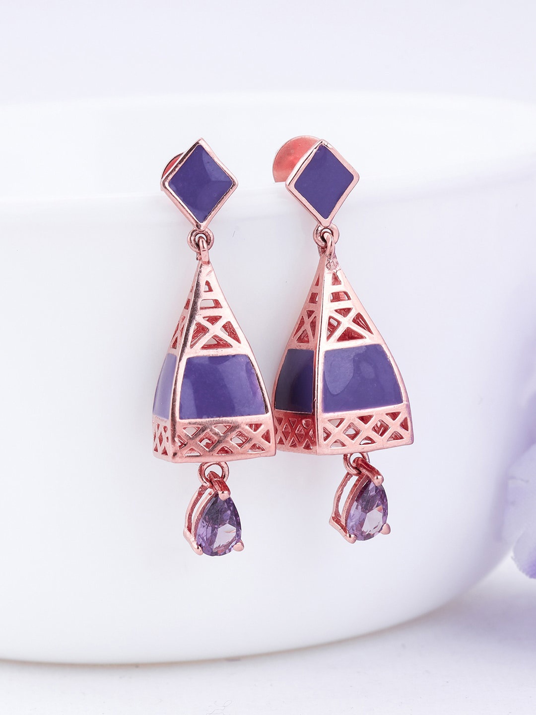 

GIVA Rose Gold-Plated 925 Sterling Silver Stone Studded Contemporary Drop Earrings