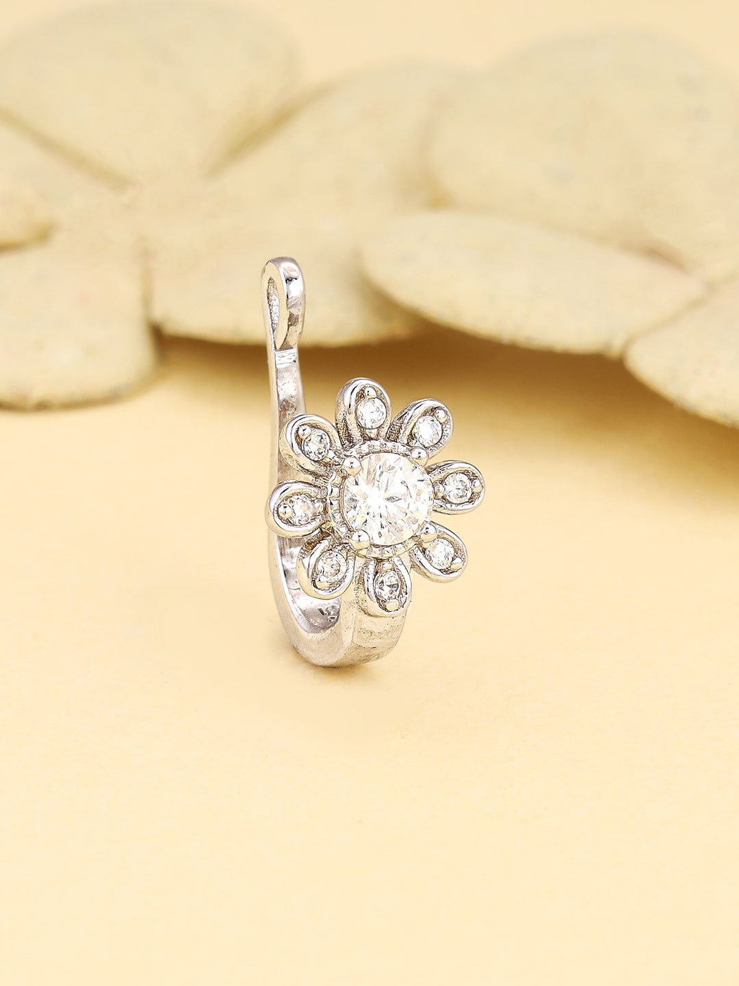 

GIVA Rhodium-Plated CZ Studded Nosepin, Silver