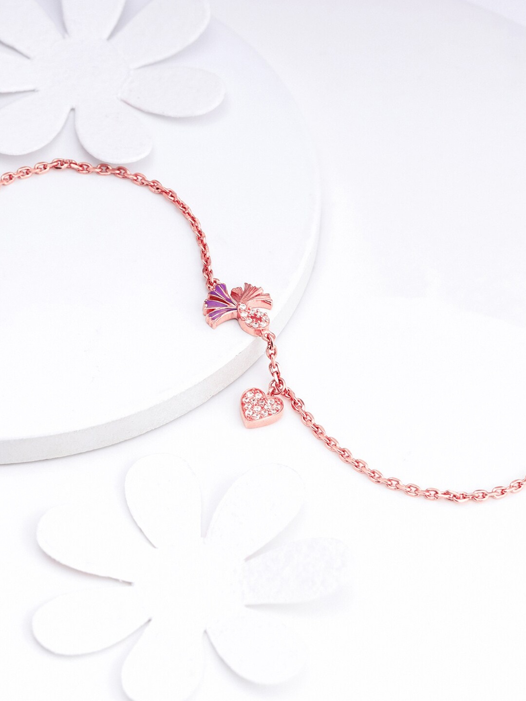 

GIVA 925 Sterling Silver Rose Gold-Plated Stone-Studded Charm Bracelet