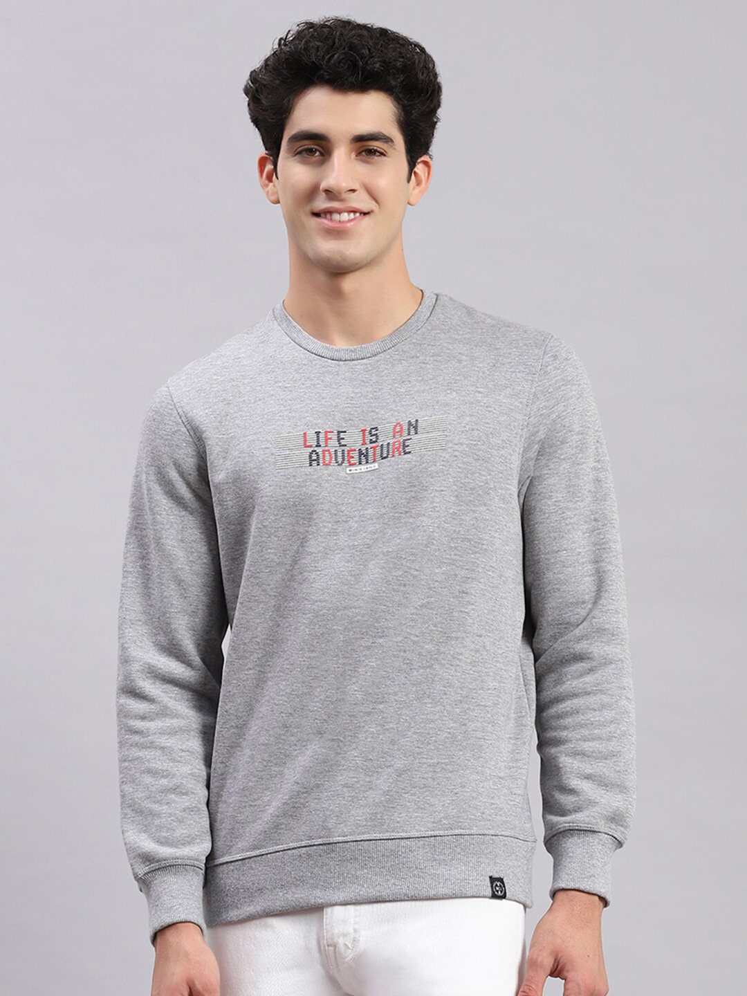 

Monte Carlo Typography Printed Round Neck Pullover Sweatshirt, Grey