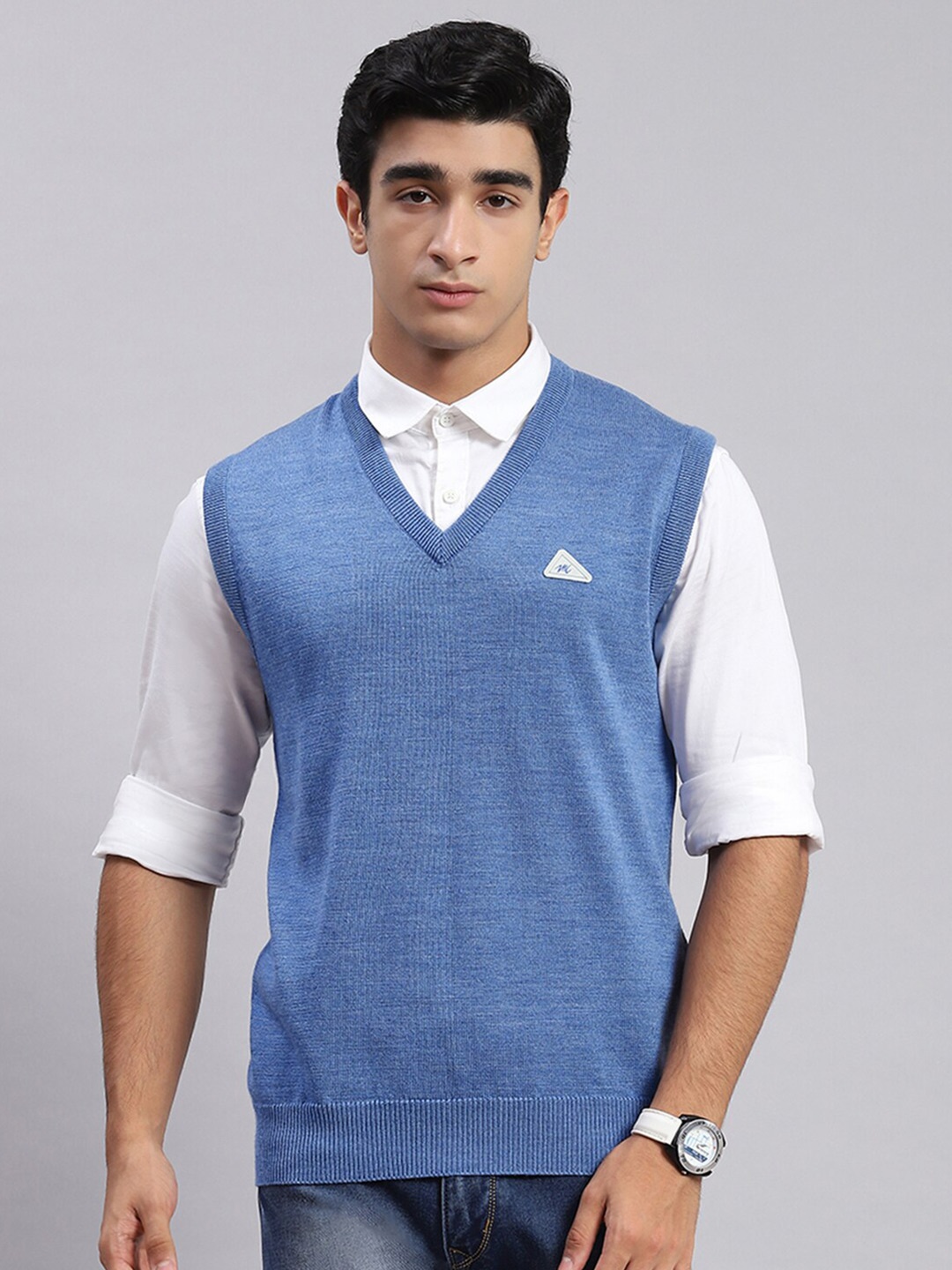 

Monte Carlo V-Neck Sleeveless Woolen Sweater Vest, Blue