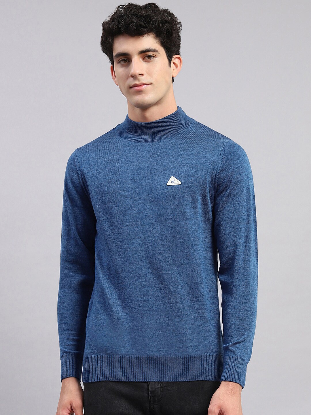

Monte Carlo Solid Mock Collar Pullover Sweater, Blue