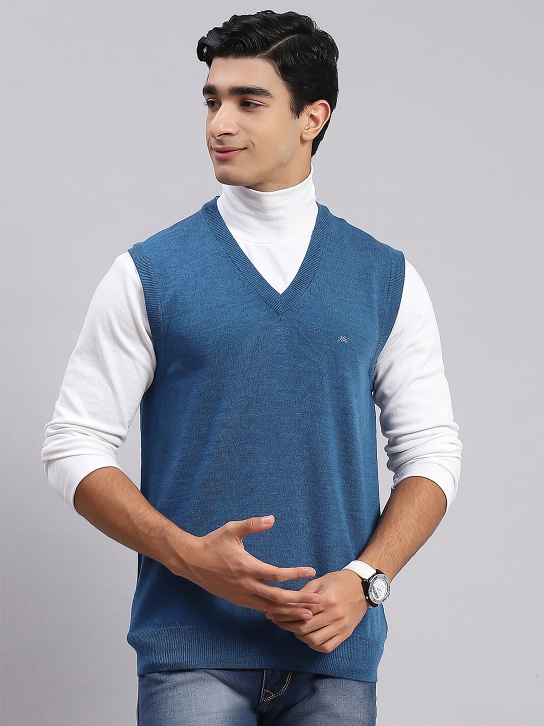 

Monte Carlo V-Neck Sleeveless Woollen Sweater Vest, Blue
