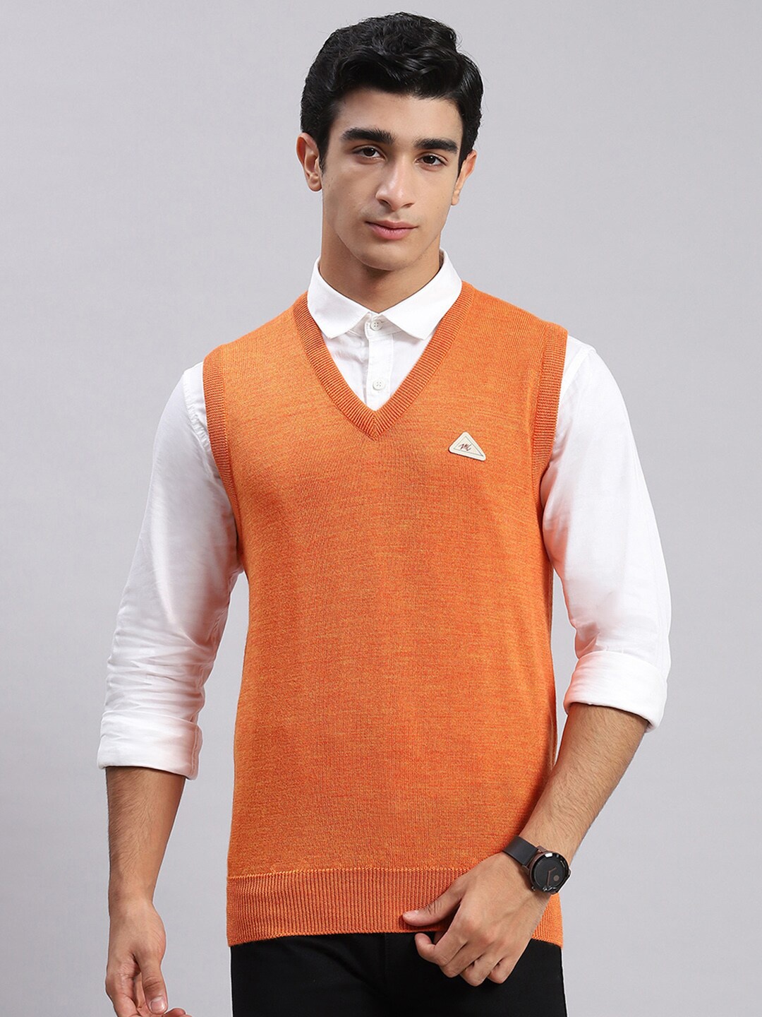 

Monte Carlo V-Neck Sleeveless Woollen Sweater Vest, Orange