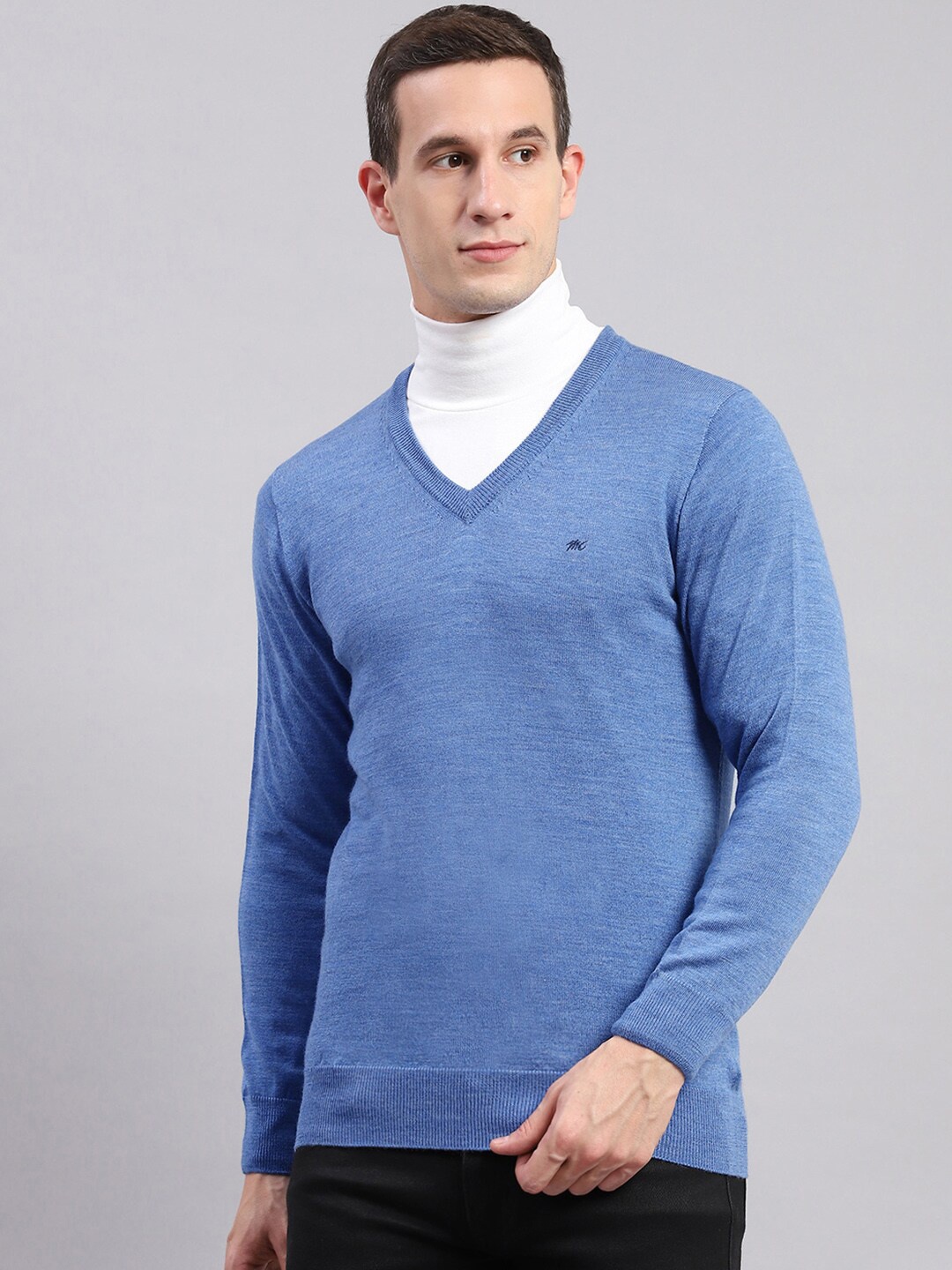 

Monte Carlo V-Neck Long Sleeves Woollen Pullover Sweater, Blue