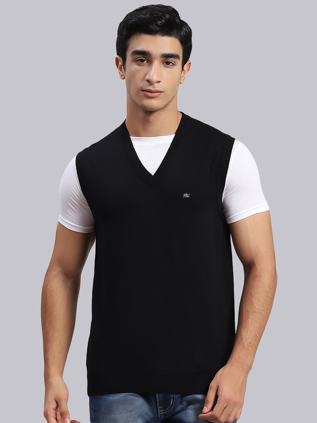 Monte Carlo V-Neck Woollen Sweater Vest, Black