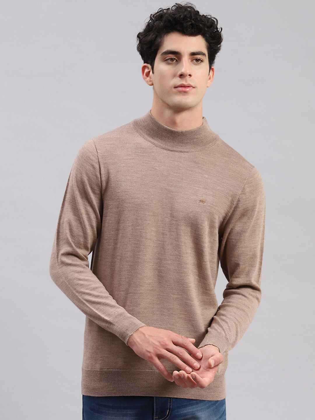 

Monte Carlo High Neck Pure Woollen Pullover, Brown