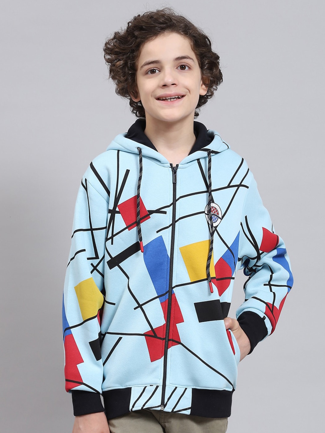 

Monte Carlo Boys Abstract Printed Hooded Front-Open Sweatshirt, Blue