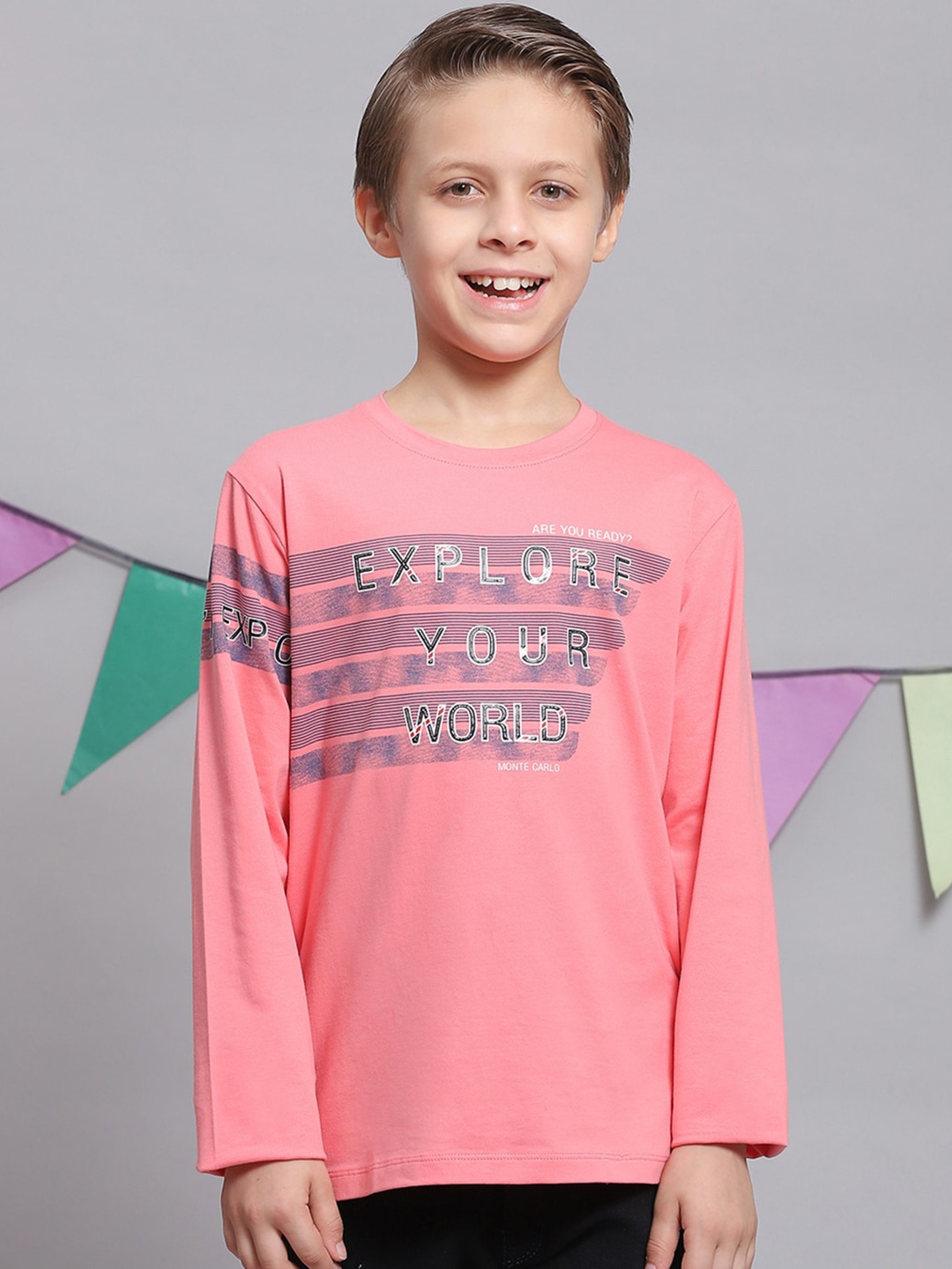 

Monte Carlo Boys Typography Printed Pure Cotton T-shirt, Pink