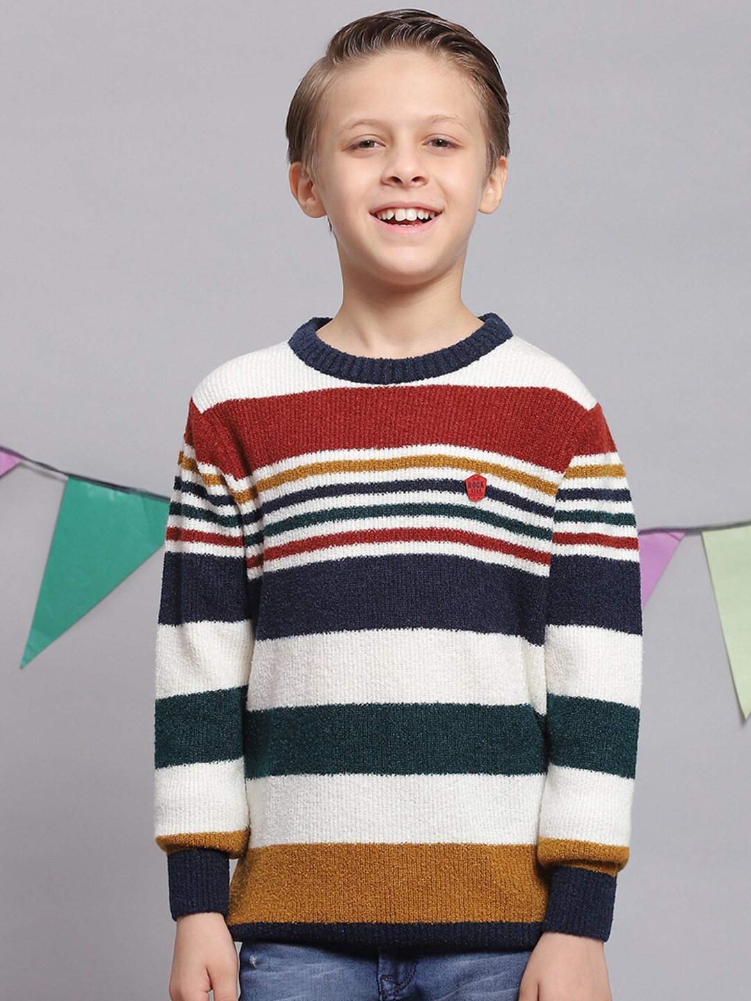 

Monte Carlo Boys Striped Cotton Pullover, White