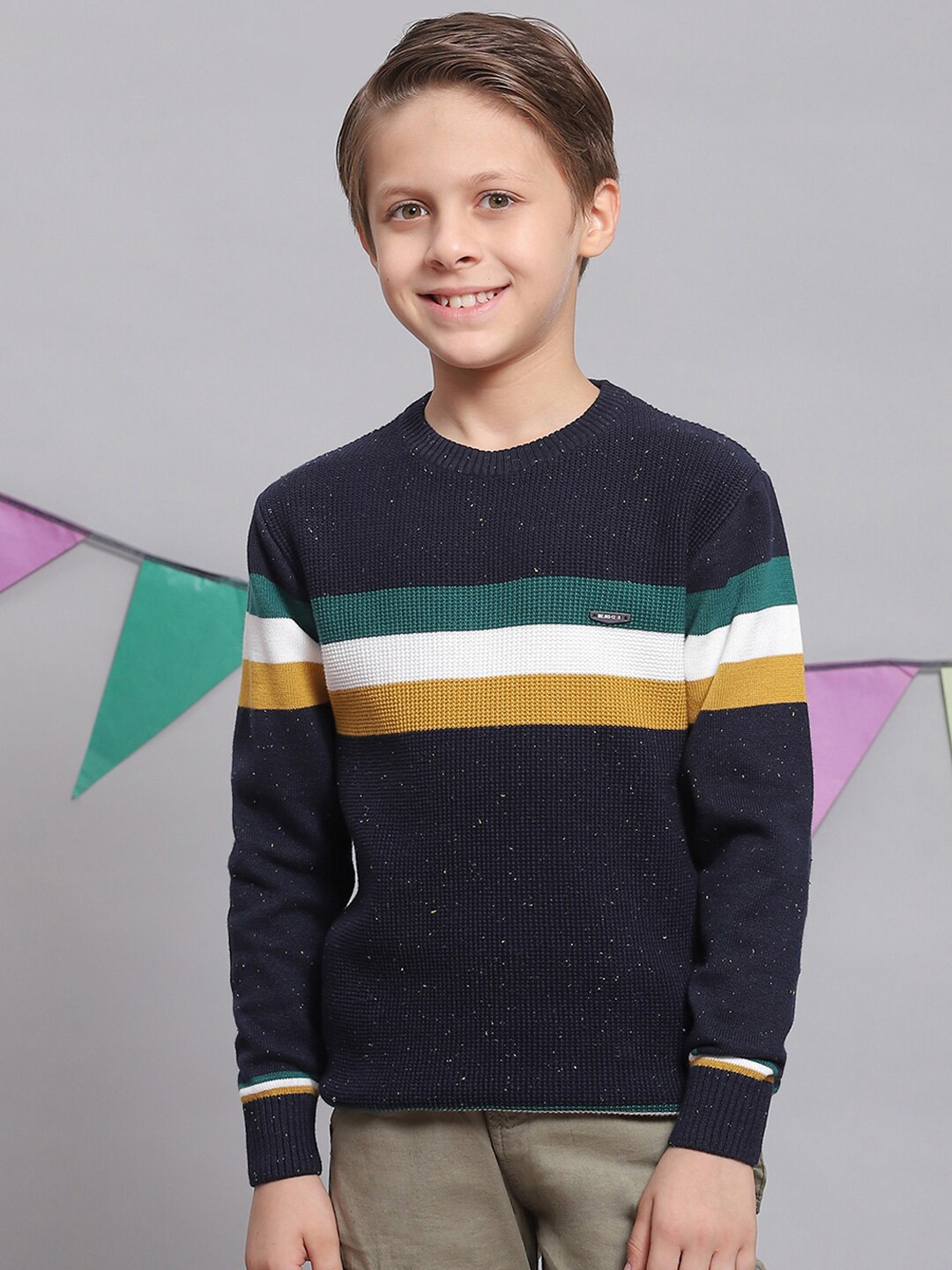 

Monte Carlo Boys Striped Pure Cotton Pullover Sweaters, Navy blue
