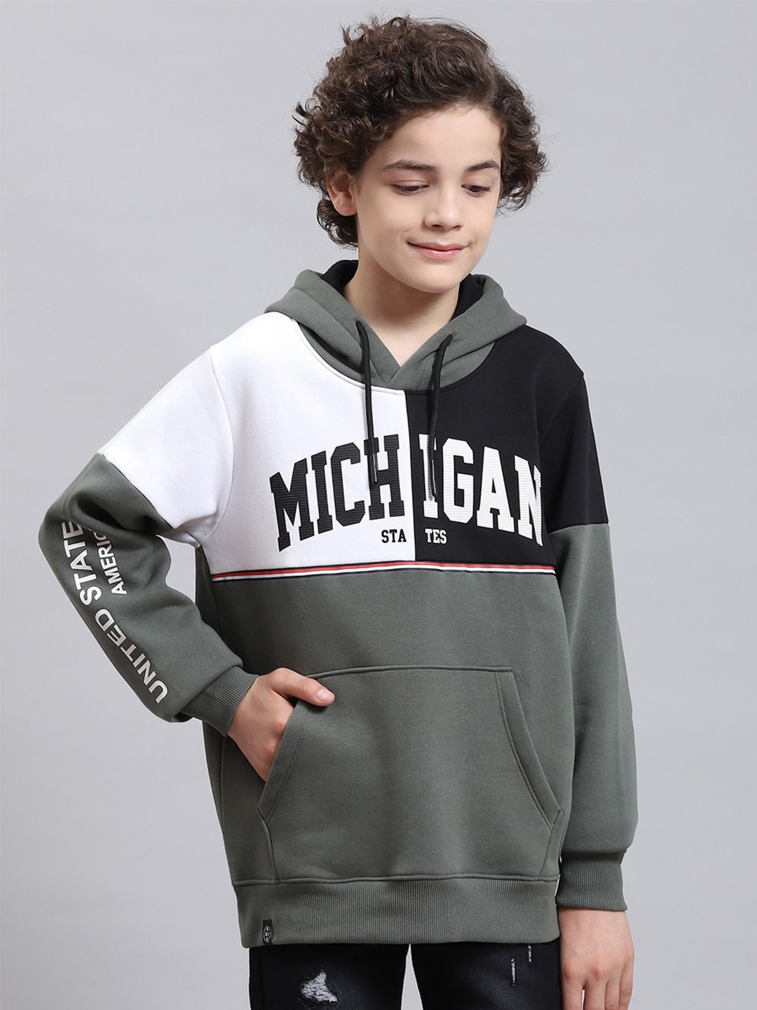 

Monte Carlo Boys Typography Printed Hooded Pullover Sweatshirt, Olive