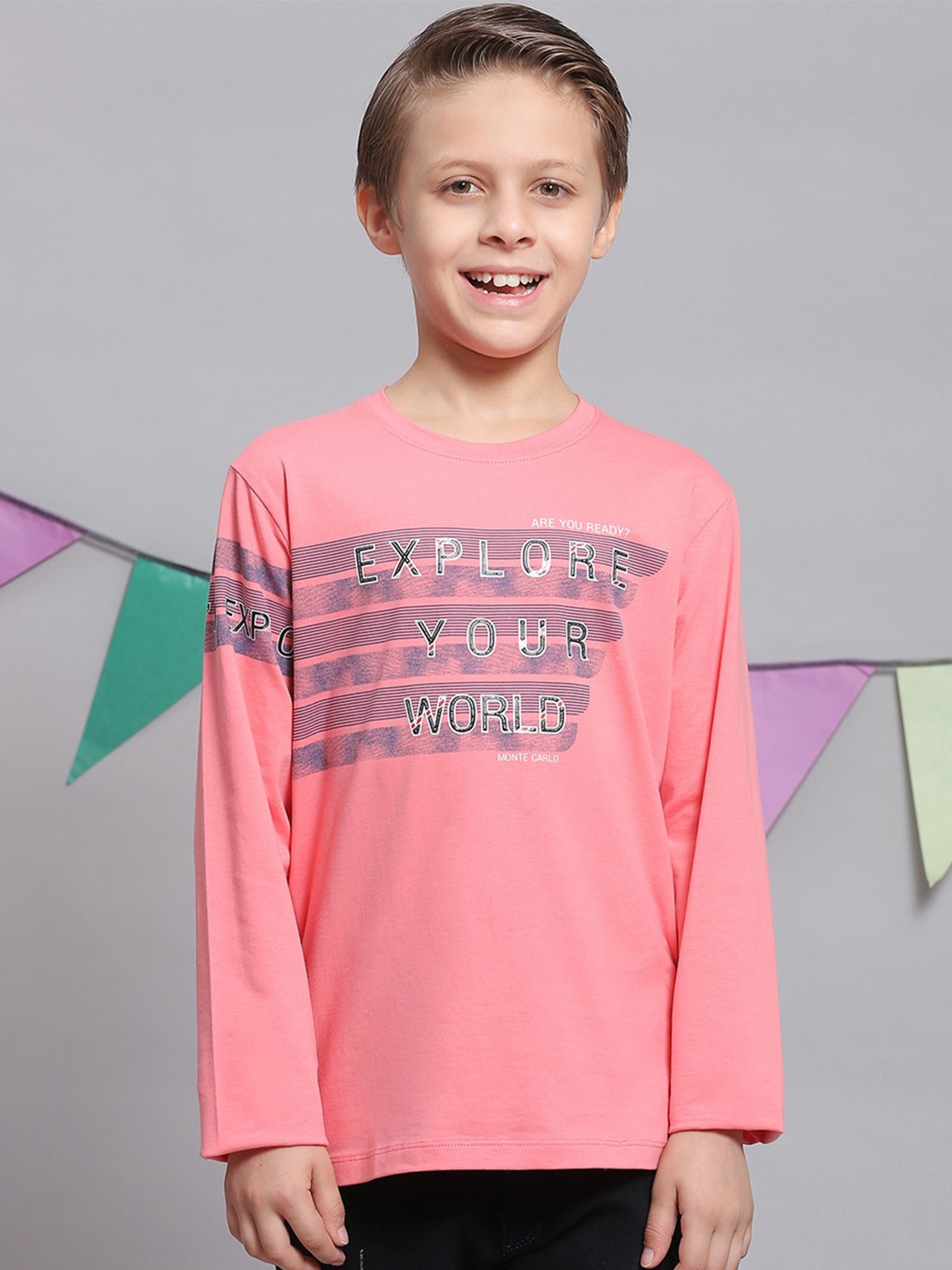 Monte Carlo Boys Typography Printed Pure Cotton T-Shirt, Pink