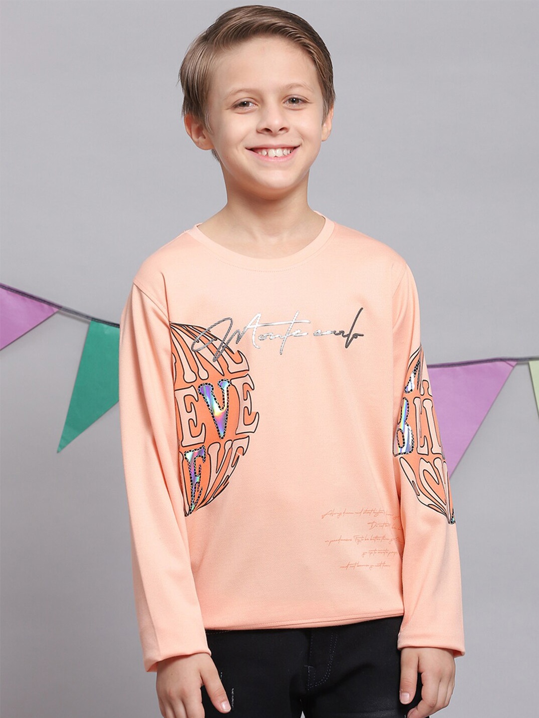 

Monte Carlo Boys Typography Printed Round Neck Cotton T-Shirt, Peach