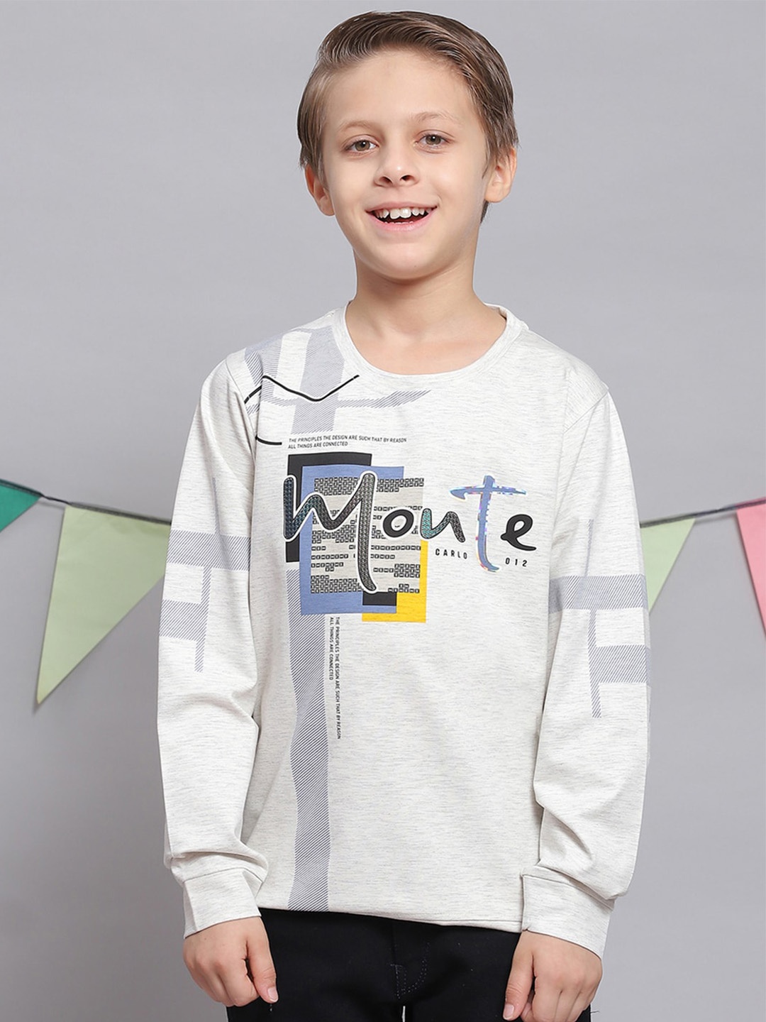 

Monte Carlo Boys Typography Printed Long Sleeves Cotton T-Shirt, Off white