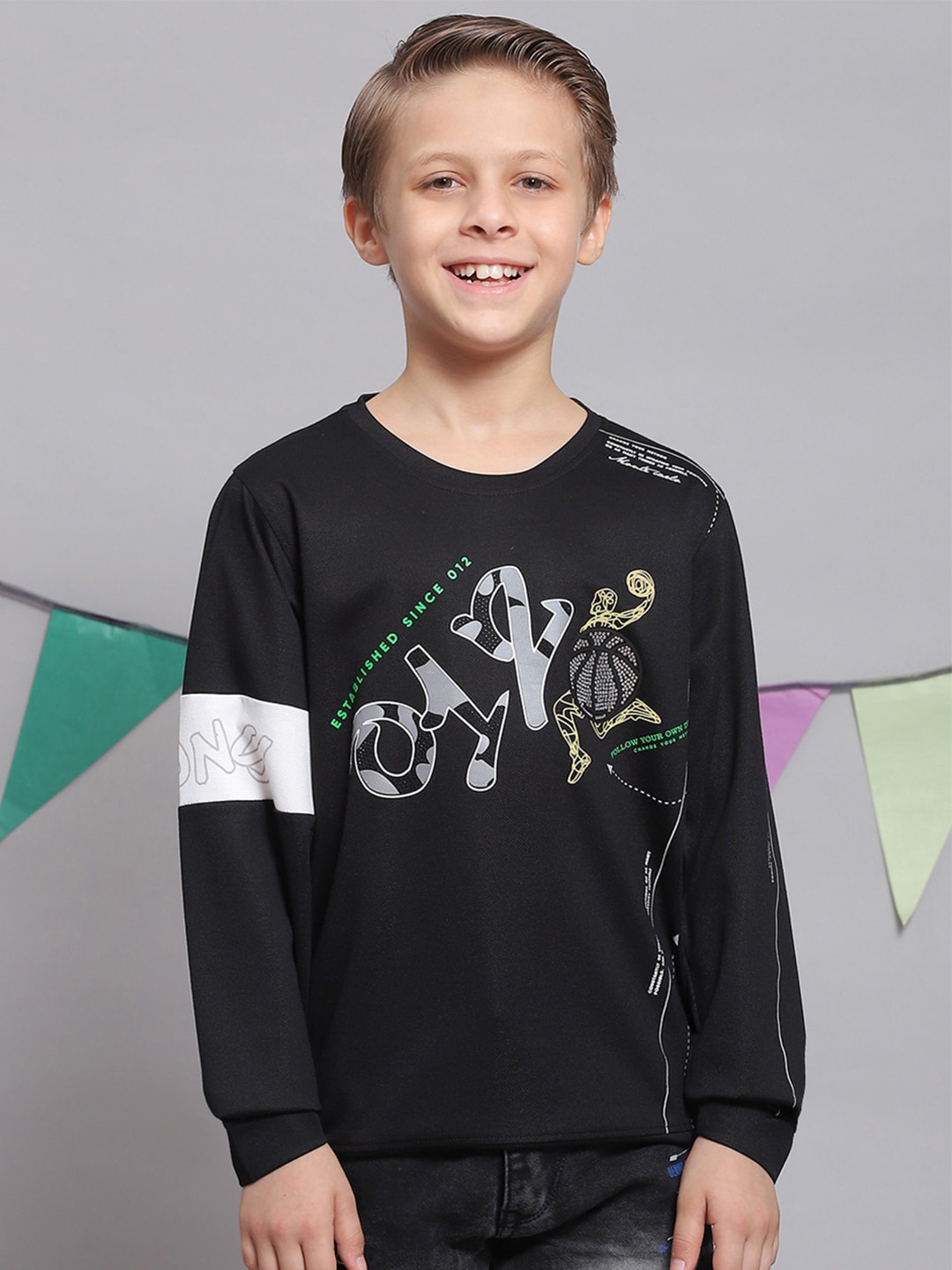

Monte Carlo Boys Typography Printed Long Sleeves Cotton T-Shirt, Black